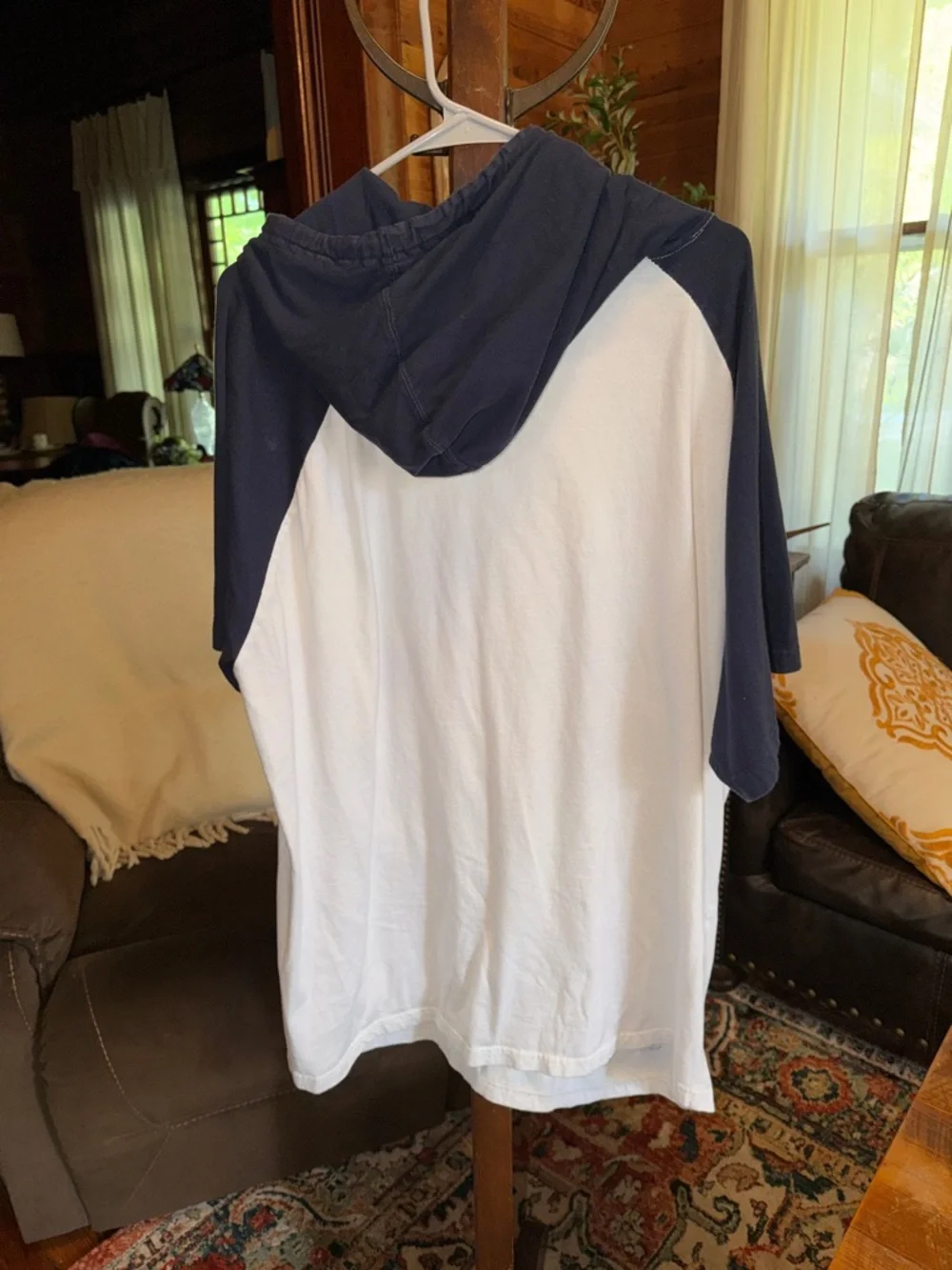 Champion White and Navy Raglan Hooded Pullover - Picture 4 of 4